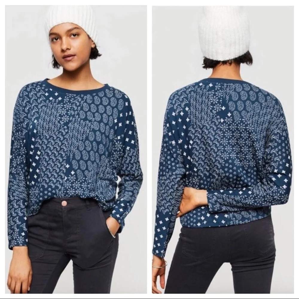 Lou & Grey Navy Blue Mixed Bandana Print Long Sleeve Relaxed‎ Sweatshirt XS